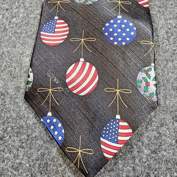 Christmas Tie 100% Silk Patriotic Ornament American Flag Vintage Gift Black 56" - Picture 2 of 9